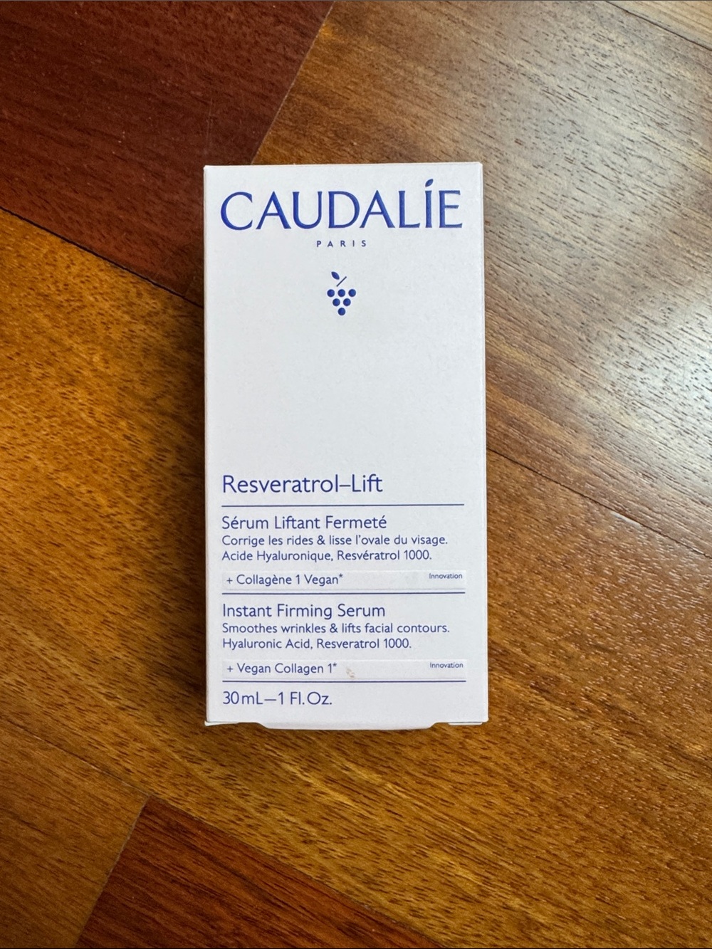 Caudalie Resveratrol-Lift Serum in White and Blue Packaging